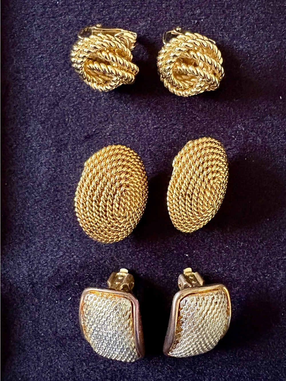 Vintage Gold Tone Clip On Earring Bundle Lot of 3 Pairs Retro 80s 90s Chic